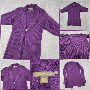 Inis Crafts Women S Small 100% Merino Wool Fishermans Cableknit Cardigan Sweater